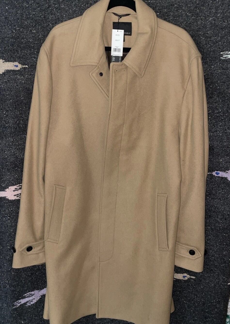 Banana Republic Men’s Brown Italian Wool XXLT Trench Coat Italian Melton Wool